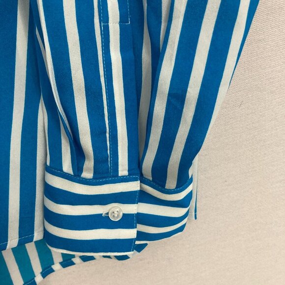 Calvin Klein Blue White Striped Quarter Zip V Neck Popover Blouse 1X Office - Picture 7 of 10